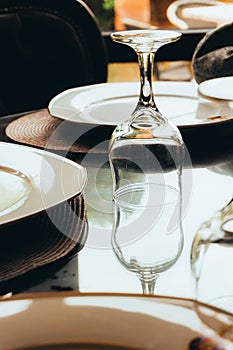 Glass turned upside down on a table