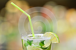 Glass of cocktail on bar