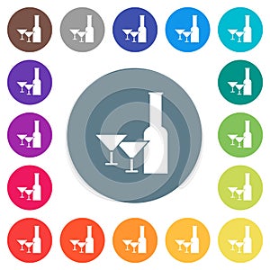Glass and cocktail glasses solid flat white icons on round color backgrounds