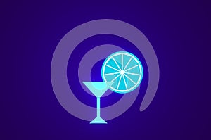 Glass of a cocktail with a slice of orange neon 3D illustration