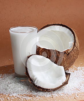 Glass of coco milk with coconut