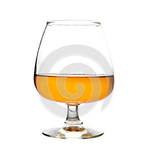 Glass of cognac on a white background