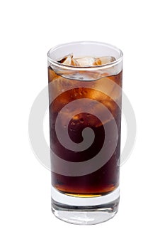 Glass of Coke cocktai ice cubes isolated