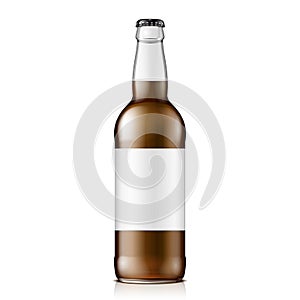 Glass Cola Or Beer Brown Bottle With Lable. Carbonated drink. Mock Up Template. Isolated On White Background.