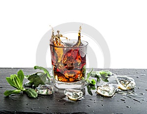 Glass of cola drink with ice. Food and beverages