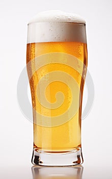 Glass of cold beer with foam isolated on a white background