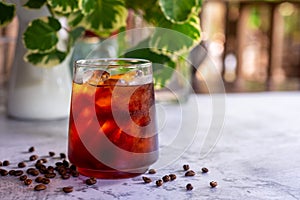 A glass of cold brew coffee with ice