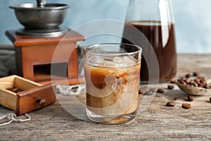 Glass with cold brew coffee and milk