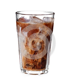 Glass with cold brew coffee and milk