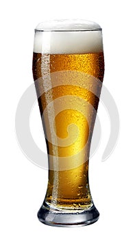 Glass of cold craft light beer isolated on white background Clipping path