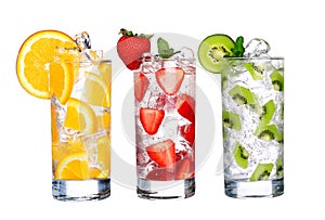 Glass Of Cold fruit Drinks collection isolated on white