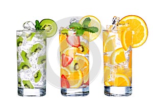 Glass Of Cold fruit Drinks collection isolated on white