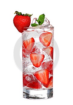 Glass Of Cold strawberry Drink with ice isolated on white