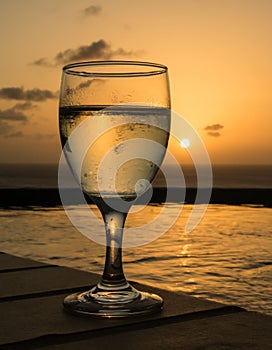 Glass of cold white wine