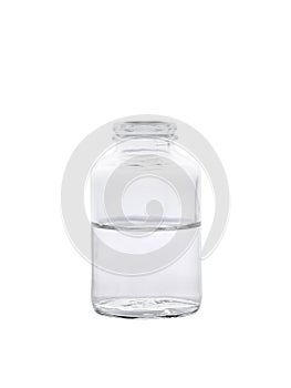 Glass container half filled with liquid medicine