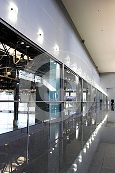 Glass corridor in office