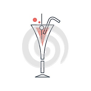 Glass of cosmopolitan cocktail with drinking straw.