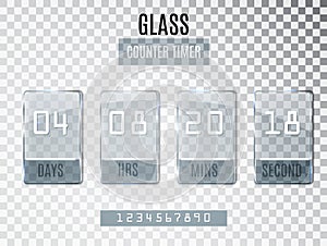 Glass Counter Timer isolated on transparent background. Template of the beginning end date of discounts and promotions. Clock coun