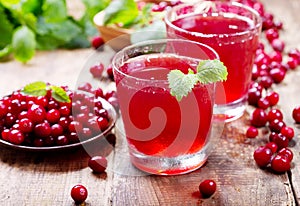 Glass of cranberry juice with fresh berries