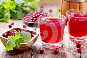 Glass of cranberry juice with fresh berries