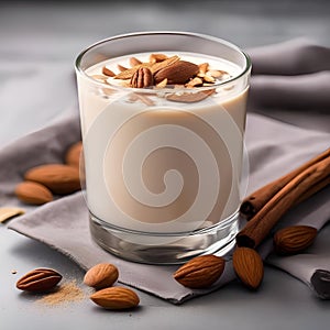 A glass of creamy almond walnut milk with a sprinkle of cinnamon1