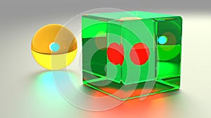 Glass cube and sphere