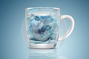 Glass cup with a blue ice