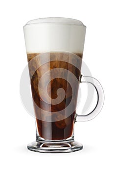 Glass cup with cappuccino coffe isolated