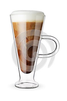 Glass cup with cappuccino coffe isolated