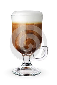 Glass cup with cappuccino coffe isolated