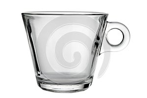 Glass cup for herbal tea and cappuccino isolated on white