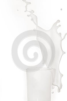 Glass cup with milk on a white background
