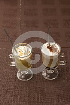 Glass cup mocha coffee and iced coffee