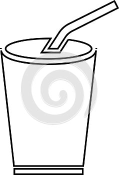 Glass cup of soda with a straw contour isolated on a white background.