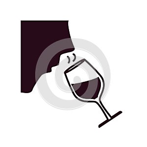 Glass cup with wine taster block line style icon