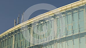 Glass Curtain Facade Wall Construction. Fasteners Elements of Spider Glass System.