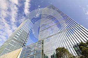 The glass curtain wall skyscrapers under blue sky in the guanyinshan cbd, adobe rgb