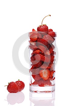 Glass with the cut strawberry