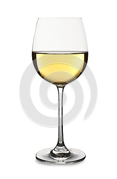 Glass of delicious expensive wine on white