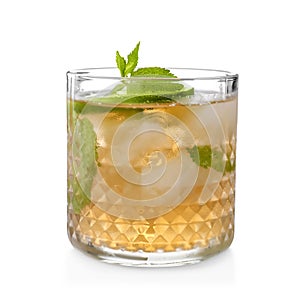 Glass of delicious mint julep cocktail photo