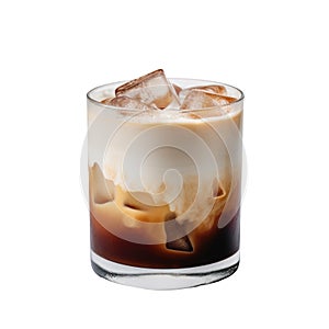 Glass of delicious White Russian cocktail on a isolated background