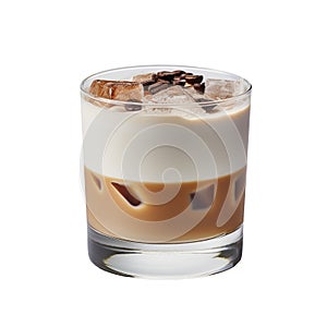 Glass of delicious White Russian cocktail on a isolated background