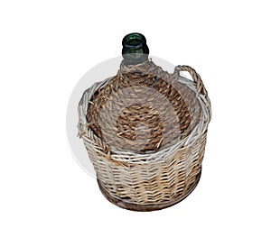 Glass demijohn to contain wine on white background