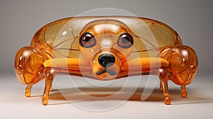 Glass dog figurine perched atop a sofa, showcasing unique decor