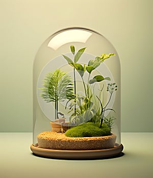 Glass dome with agricultural plants.