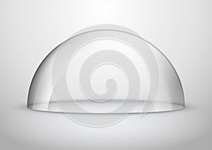 Glass dome container mock-up. Plastic dome model cover for exhibition isolated. Blank vector transparent dome