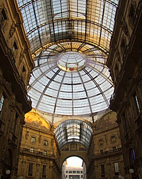 Glass dome of Galleria in Milan, Italy