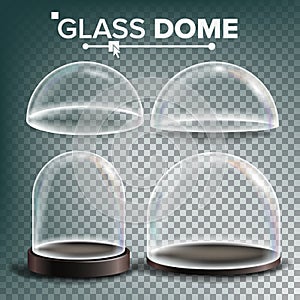Glass Dome Set Vector. Advertising, Presentation Design Glass Element. Different Types. Empty Glass Crystal Dome photo