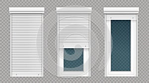 Glass door or window with white rolling shutter