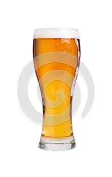 Glass of draft beer isolated on white background